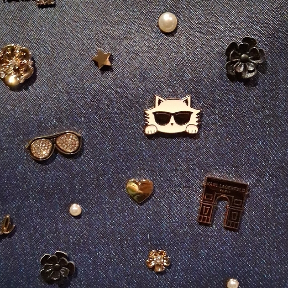 Karl Lagerfeld Navy Denim Crossbody Bag with Gold Embellishments NWT - Picture 3 of 8